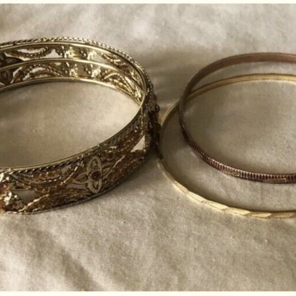 lot of 4 Rhinestone ornate Scroll Work Bangle Bracelets - Picture 2 of 10